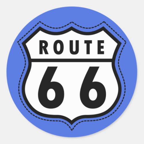 Royal Blue Route 66 Road Sign Classic Round Sticker