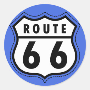 Royal Blue Route 66 Road Sign Classic Round Sticker