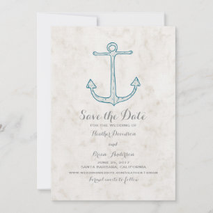 Royal Blue Rustic Anchor Save the Date Invite