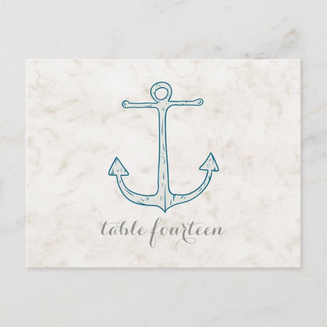 Royal Blue Rustic Anchor Table Number Postcard (Front)