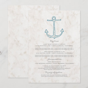 Royal Blue Rustic Anchor Wedding Information Invitation