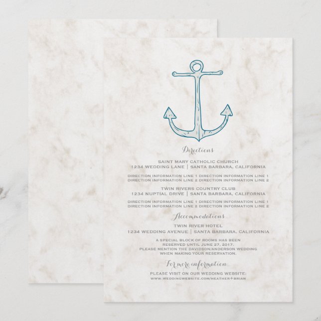 Royal Blue Rustic Anchor Wedding Information Invitation (Front/Back)