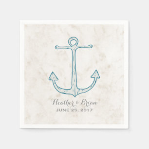 Royal Blue Rustic Anchor Wedding Paper Napkins