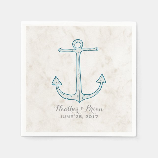 Royal Blue Rustic Anchor Wedding Paper Napkins (Front)