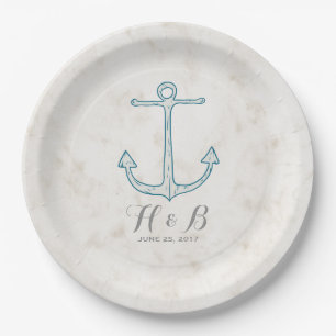Royal Blue Rustic Anchor Wedding Paper Plates