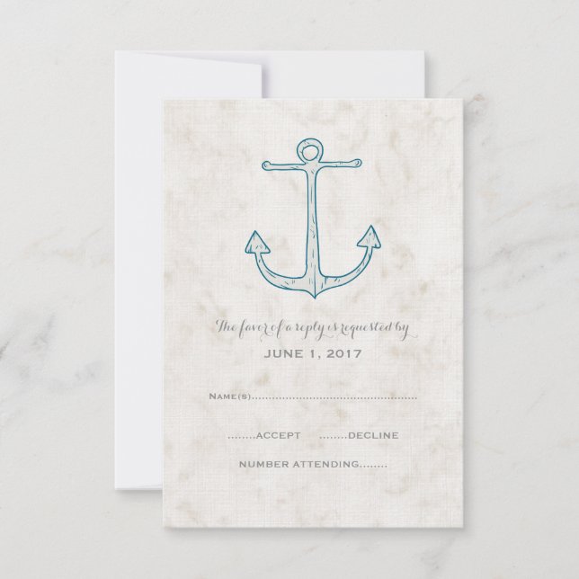 Royal Blue Rustic Anchor Wedding RSVP Card (Front)