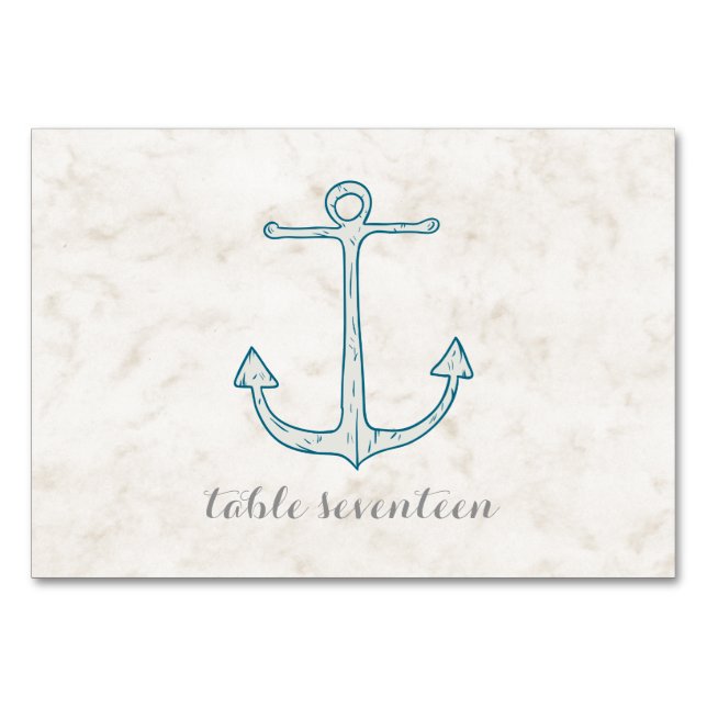 Royal Blue Rustic Anchor Wedding Table Number (Front)