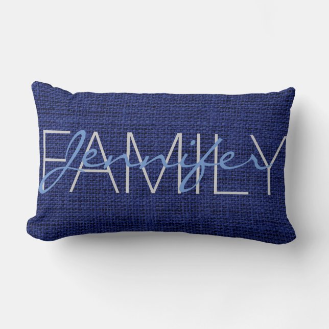 Royal blue Rustic Burlap Monogram Lumbar Pillow (Front)