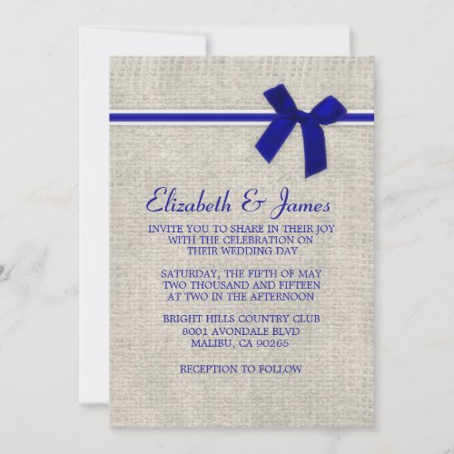 Royal Blue Rustic Burlap Wedding Invitations
