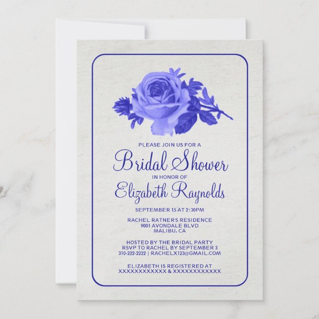 Royal Blue Rustic Floral Bridal Shower Invitations (Front)