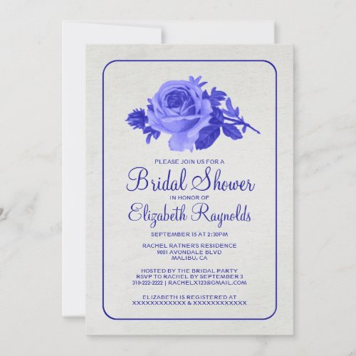 Royal Blue Rustic Floral Bridal Shower Invitations