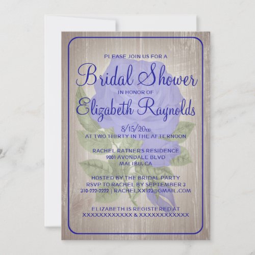 Royal Blue Rustic Floral Bridal Shower Invitations