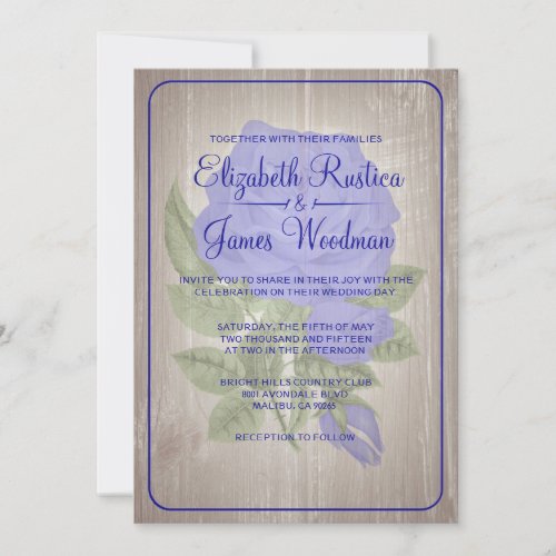 Royal Blue Rustic Floral Wedding Invitations