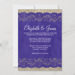 Royal Blue Rustic Lace Wedding Invitations