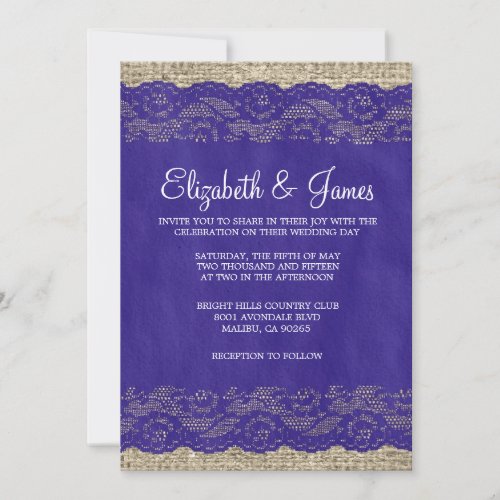 Royal Blue Rustic Lace Wedding Invitations