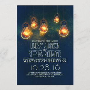 royal blue rustic lights wedding invitations