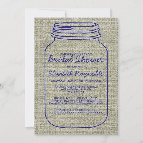 Royal Blue Rustic Mason Jar Bridal Shower Invites