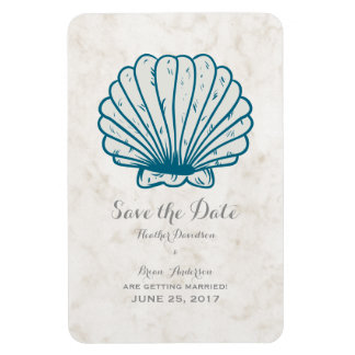 Royal Blue Rustic Seashell Save the Date Magnet