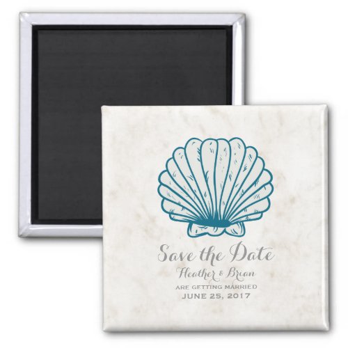 Royal Blue Rustic Seashell Save the Date Magnet
