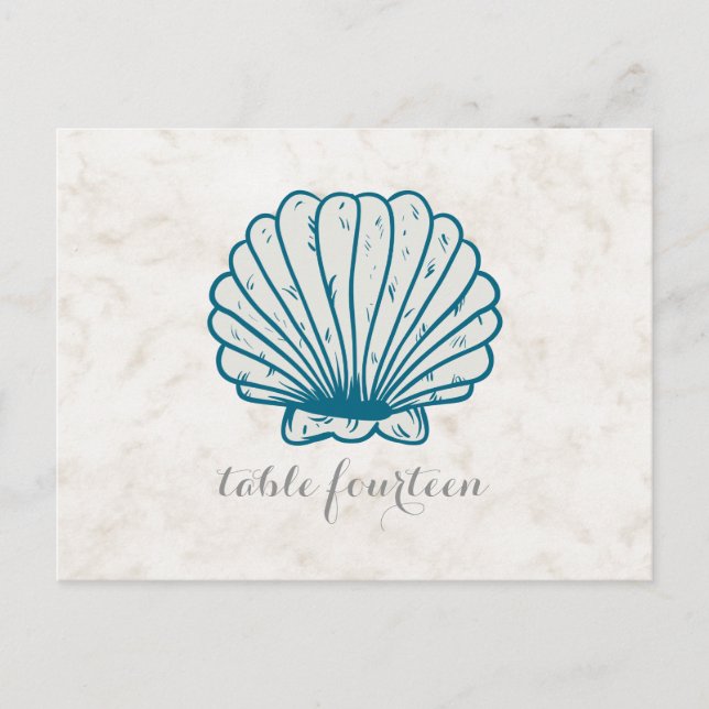 Royal Blue Rustic Seashell Table Number Postcard (Front)