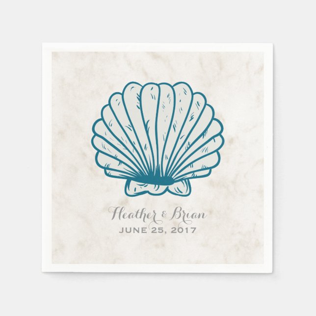 Royal Blue Rustic Seashell Wedding Napkins (Front)