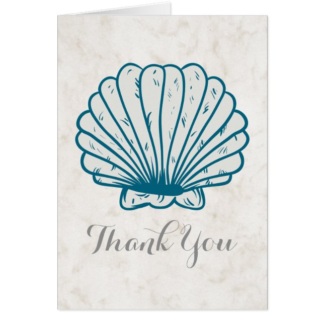 Royal Blue Rustic Seashell Wedding Thank You Cards (Front)