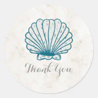 Seashell Vintage Beach Wedding Monogram Pink Classic Round Sticker