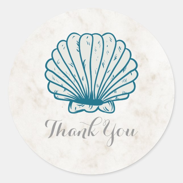 Royal Blue Rustic Seashell Wedding Thank You Classic Round Sticker (Front)