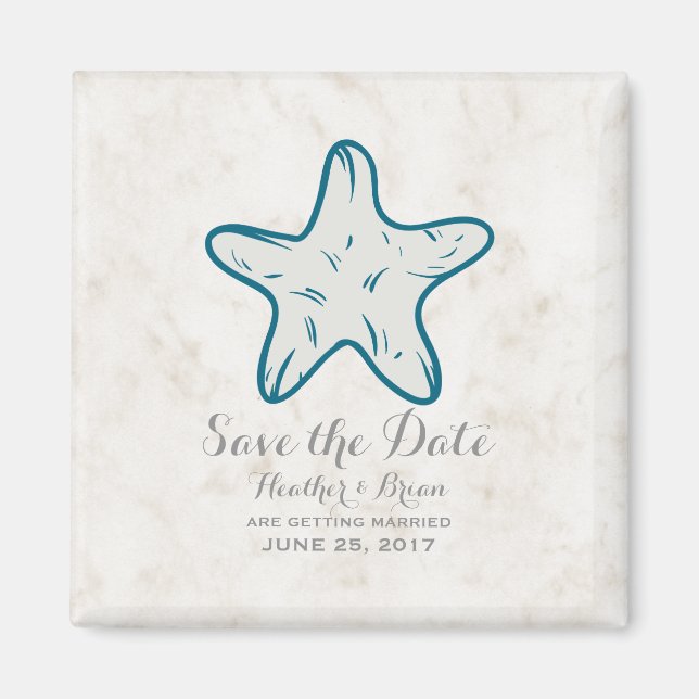 Royal Blue Rustic Starfish Save the Date Magnet (Front)