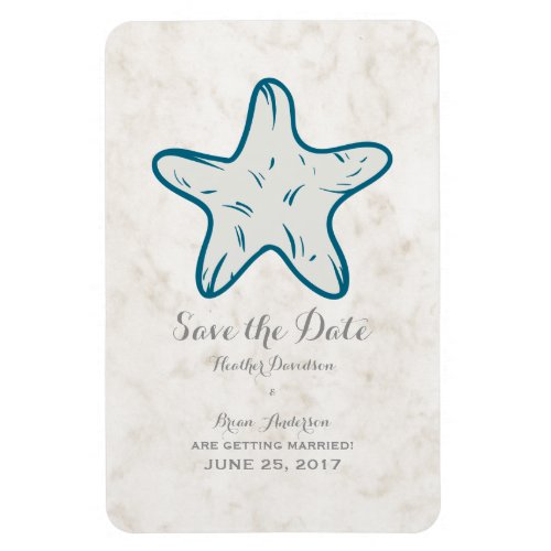 Royal Blue Rustic Starfish Save the Date Magnet