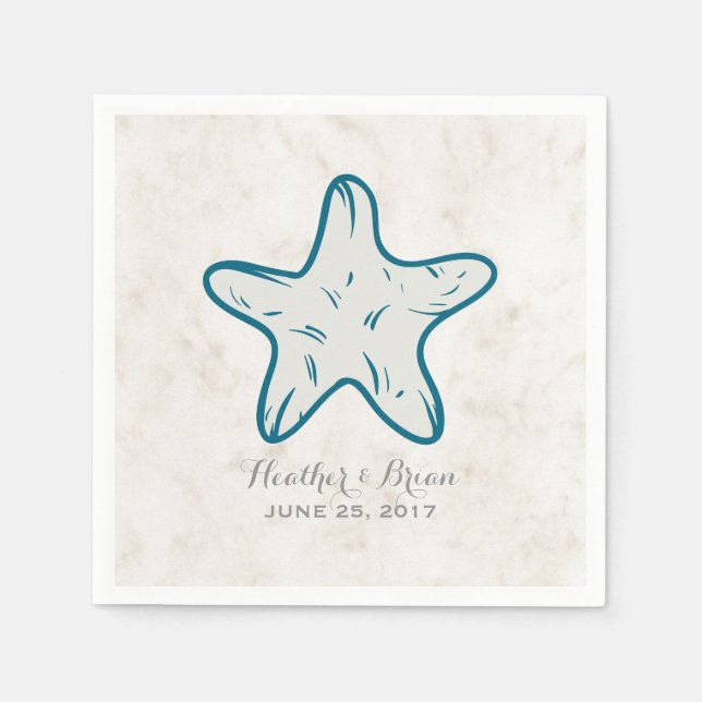 Royal Blue Rustic Starfish Wedding Paper Napkins (Front)