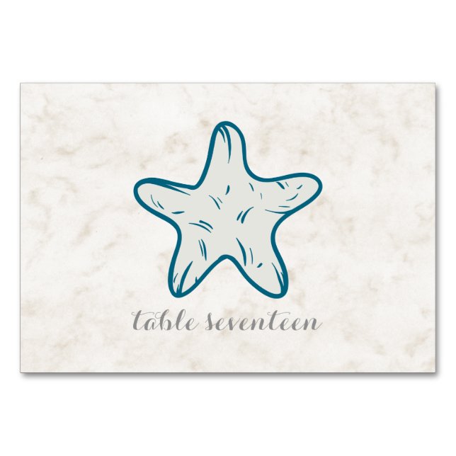 Royal Blue Rustic Starfish Wedding Table Number (Front)