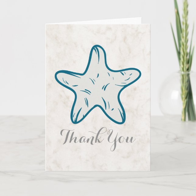 Royal Blue Rustic Starfish Wedding Thank You (Front)