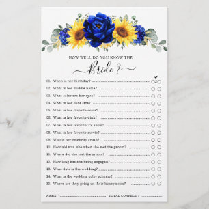 Royal Blue Rustic Sunflower Bridal Shower Game