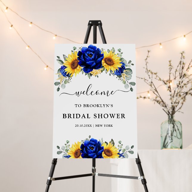 Royal Blue Rustic Sunflower Bridal Shower Welcome Foam Board (In Situ (Stand))