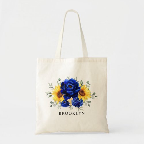 Royal Blue Rustic Sunflower Bridesmaid gift Tote Bag