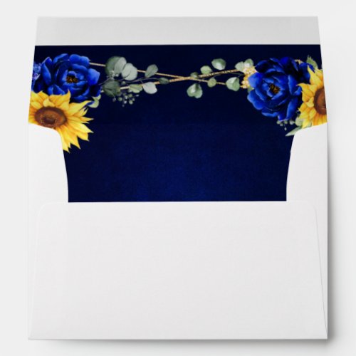 Royal Blue Rustic Sunflower Geometric Wedding  Env Envelope