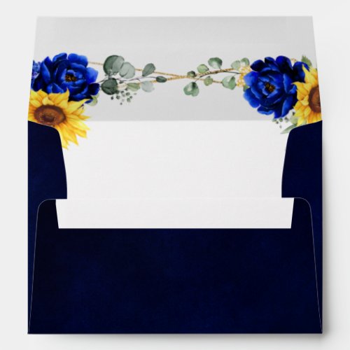 Royal Blue Rustic Sunflower Geometric Wedding  Envelope
