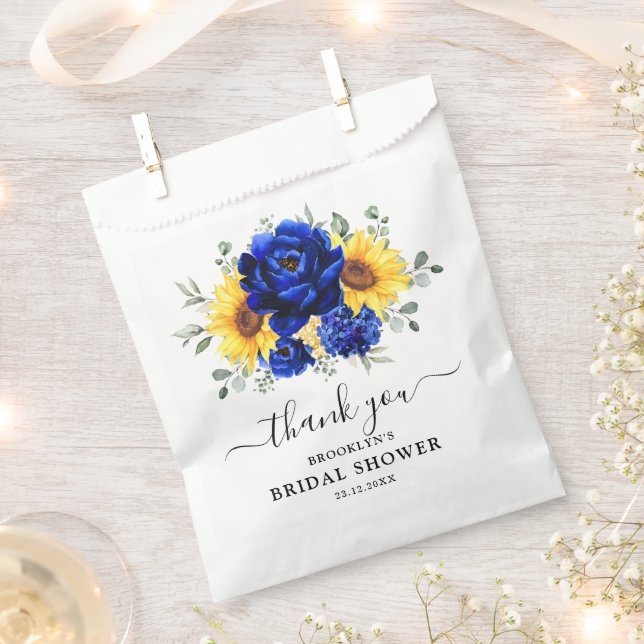 Royal Blue Rustic Sunflower Modern Bridal Shower Favor Bag (Clipped)