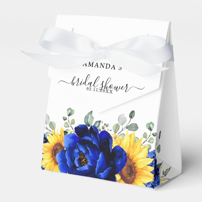 Royal Blue Rustic Sunflower Modern Bridal Shower Favor Boxes (Front Side)