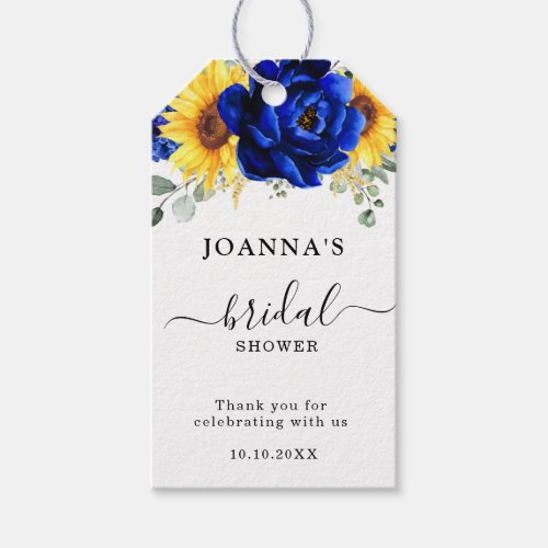 Royal Blue Rustic Sunflower Modern Bridal Shower Gift Tags