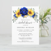 Royal Blue Rustic Sunflower Modern Bridal Shower Invitation (Standing Front)