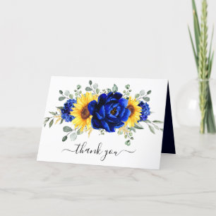 Royal Blue Rustic Sunflower Modern Bridal Shower Letterpress Thank You Card