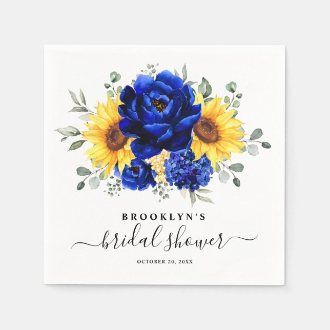 Royal Blue Rustic Sunflower Modern Bridal Shower Napkins (Front)