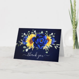 Royal Blue Rustic Sunflower Modern Bridal Shower T Letterpress Thank You Card