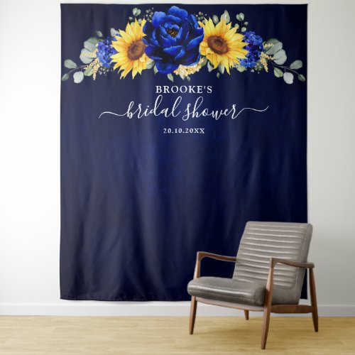 Royal Blue Rustic Sunflower Modern Bridal Shower T Tapestry