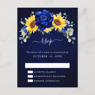 Royal Blue Rustic Sunflower Modern Floral RSVP Pos Postcard