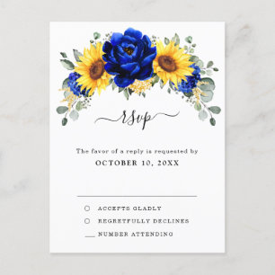 Royal Blue Rustic Sunflower Modern Floral RSVP Postcard