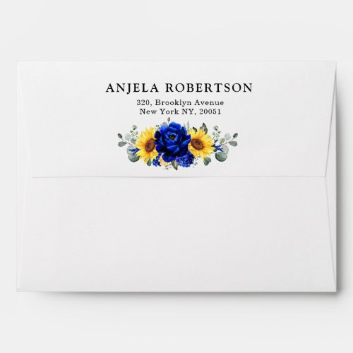 Royal Blue Rustic Sunflower Modern Floral Wedding  Envelope