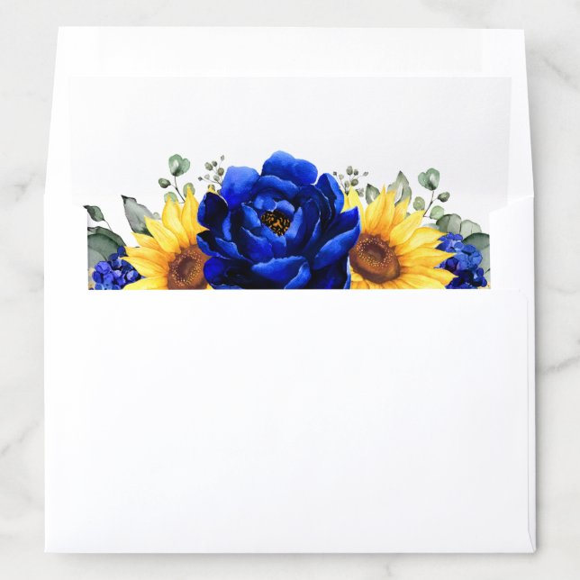 Royal Blue Rustic Sunflower Modern Floral Wedding  Envelope Liner (In Envelope)